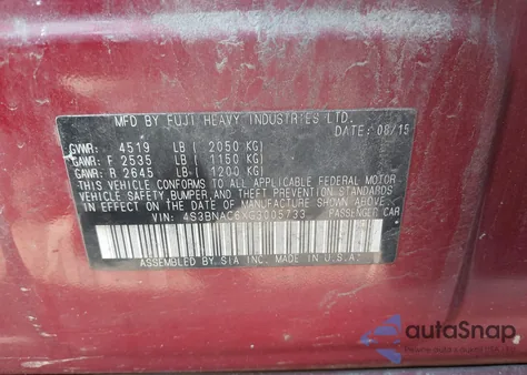 2016 Subaru Legacy 2.5I Premium from USA, damaged, VIN 4S3BNAC6XG3005733